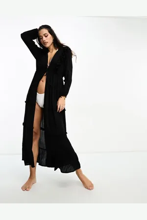Iisla & Bird Ruffle tie front tiered long sleeve maxi beach summer dress in