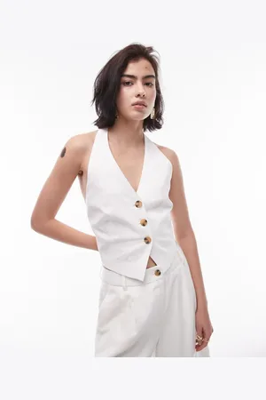 Topshop Co-ord halterneck back tab waistcoat in ecru