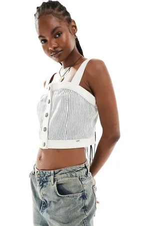 Lee Botton front hickory stripe denim corset top in ecru