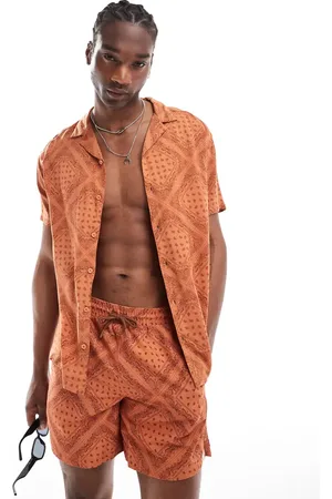 Hunky Trunks Diamond paisley print beach shirt co ord in rust