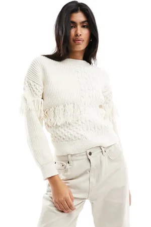 New Look Patchwork fringe jumper in off