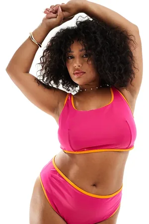 ASOS Curve contrast binding high leg high waist bikini bottom in