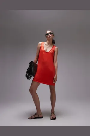 Topshop Low v mini dress with raw edge in