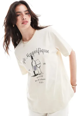 ONLY Cafe magnifique printed boxy t-shirt in beige
