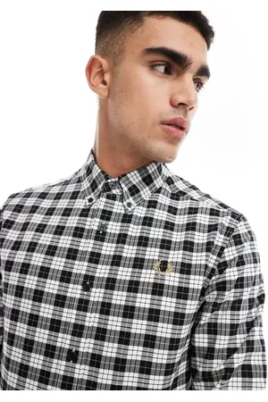 Fred Perry Tartan oxford shirt in beige and black