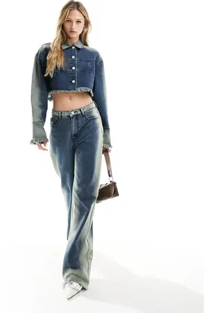 KYÒ The Brand wide leg bleach wash jeans co-ord in indigo blue