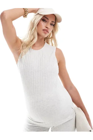 Mama;licious Mamalicious Maternity ribbed jersey tank top co-ord in cream melange
