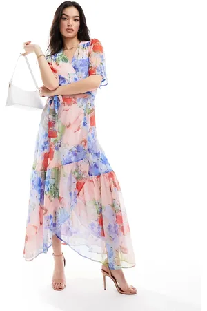 HOPE & IVY Ruffle wrap maxi dress in & pink floral