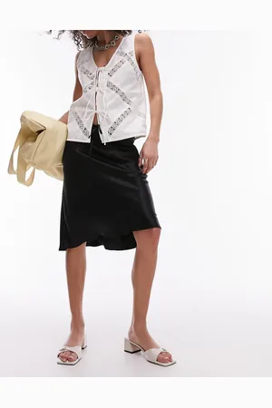 Topshop Satin drawstring 90s length skirt in