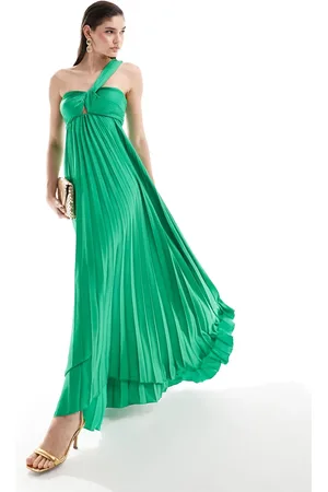 MANGO One shoulder pleated maxi dress in