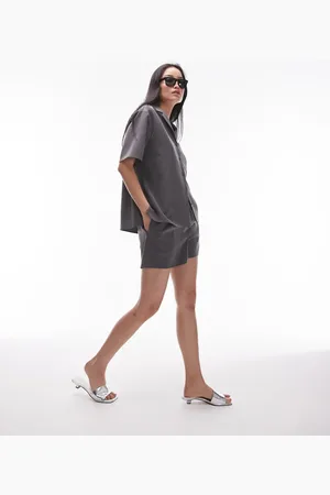 Topshop Co-ord tonic boxer shorts in charcoal