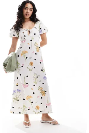 ASOS Puff sleeve midi tea dress in floral spot print