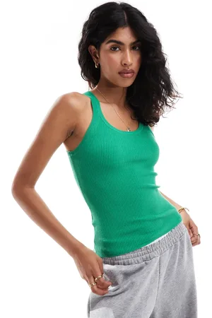 MANGO Lettuce hem vest in green