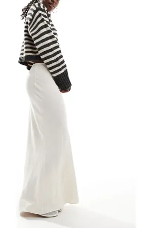 Miss Selfridge Linen blend bias maxi skirt in neutral