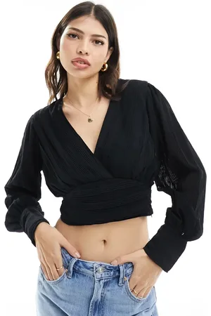 Pimkie Cropped pleat detail wrap front top in