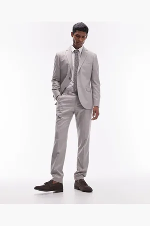 Topman Slim linen blend suit trouser in stone