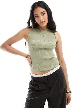 & OTHER STORIES Knitted boat neck sleeveless top in khaki