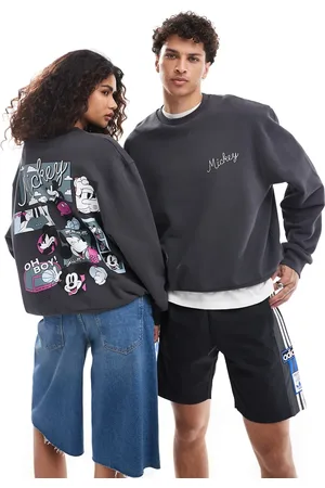 ASOS Disney unisex oversized boxy sweatshirt with Mickey Mouse prints in washed black
