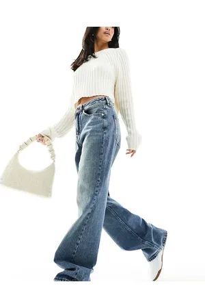 Stradivarius Petite wide leg dad jean in dark vintage wash