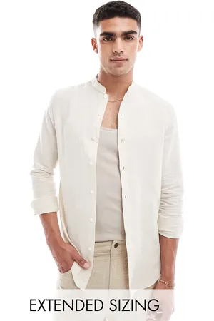 ASOS Smart linen shirt with mandarin collar in ecru