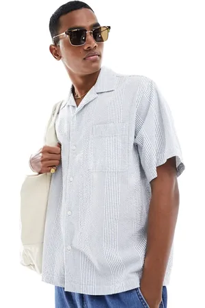 SELECTED Boxy oversized revere seersucker shirt in blue stripe