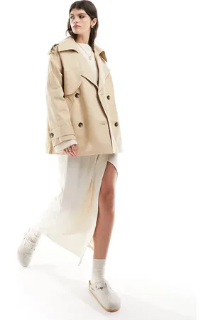 ASOS Short oversized trench coat in stone