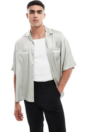 ASOS Oversized satin shirt with white piping detail in sage