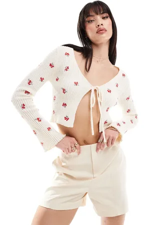Cotton On Cotton On tie front cardigan in cherry embroidered knit