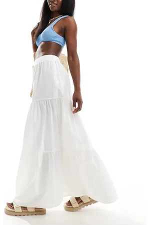 New Look Poplin tiered midi skirt in