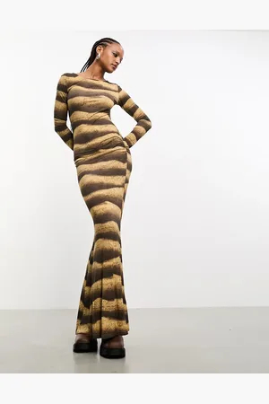Heretic Nine Cowl back mermaid maxi dress in desert print