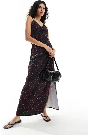 SELECTED Femme cami maxi satin dress with ruched detail in floral print