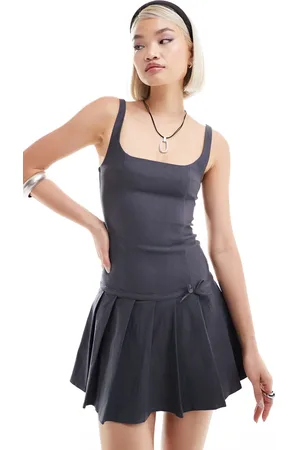 Motel Jadzia drop waist pleated mini dress in charcoal