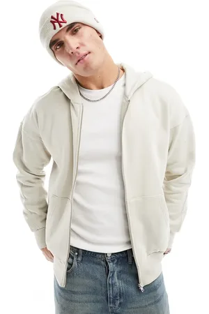Only & Sons Heavyweight zip through hoodie in stone