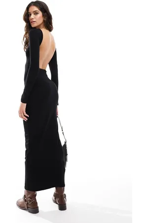 Miss Selfridge Long sleeve bodycon maxi dress with open back in