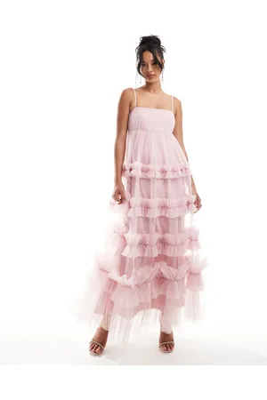 Lace & Beads Empire ruffle maxi dress in baby