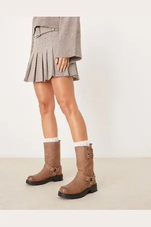 Glamorous Harness biker boots in washed beige