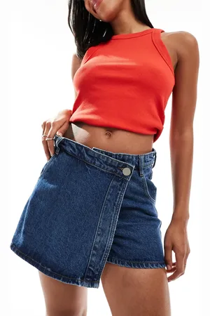 Threadbare Denim skort in mid wash