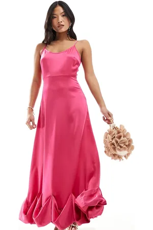 VILA Satin cami maxi dress with stitch detail hem in