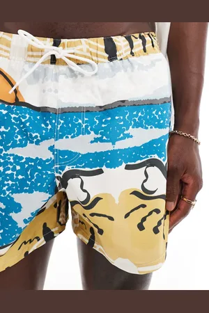 ASOS Swim short in short length in location print