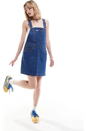 Wrangler Denim dungaree dress in mid