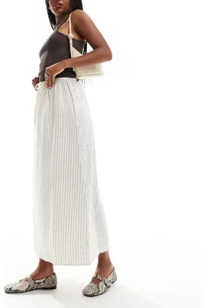 Cotton On Cotton On tie waist maxi skirt in linen look stripe
