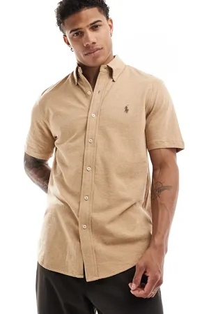 Ralph Lauren Icon logo short sleeve pique shirt in camel marl