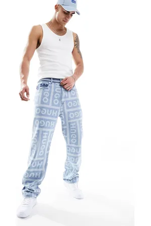 Hugo Blue Straight leg jeans in all over logo