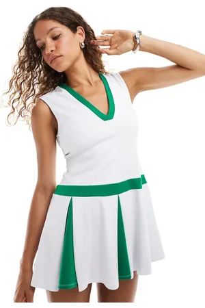 Labelrail X Sumbo Owoyele v-neck pleated skirt tennis dress in and green