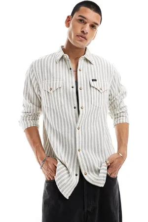 Lee Herringbone stripe denim western shirt in off
