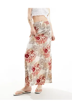 Miss Selfridge Picot trim bias maxi skirt in patchwork print