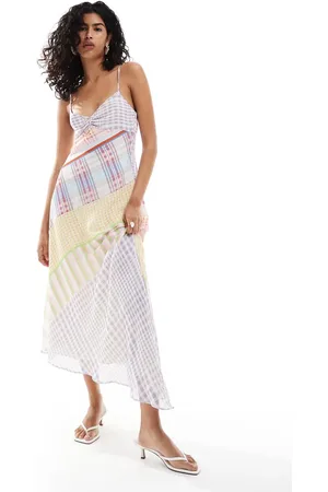MANGO Mixed check print midi dress in