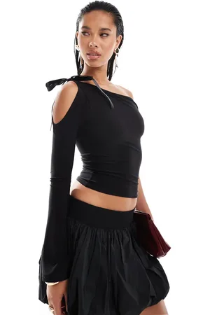 Kaiia One shoulder bow tie one sleeve top in