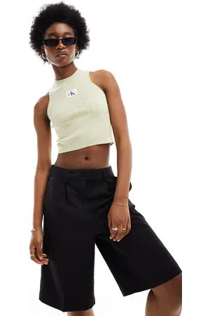 Calvin Klein Woven label knitted tank in beige