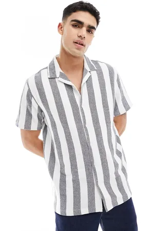 Brave Soul Cotton textured revere collar shirt in stripe